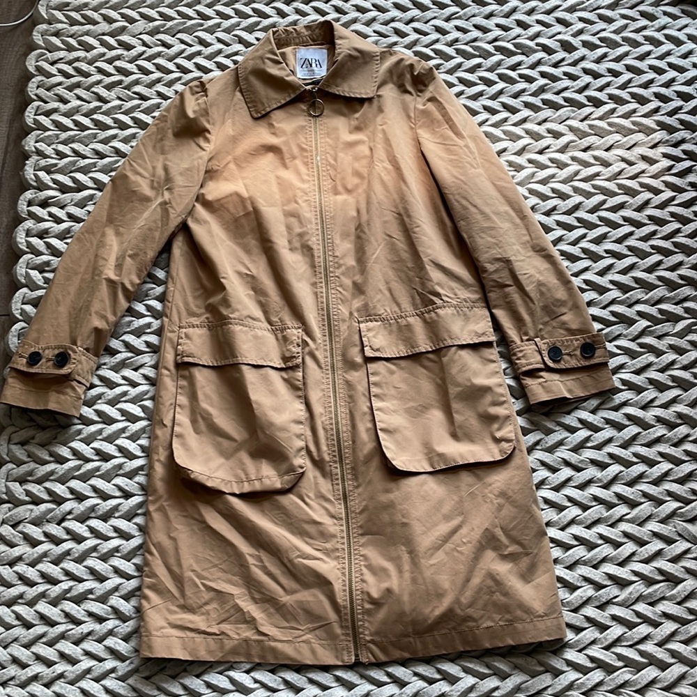 Camel colour light trench coat